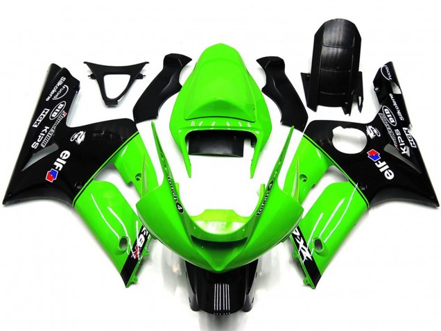 Mejores 2003-2004 Verde Claro & Negro Elf Kawasaki ZX6R Carenados Moto