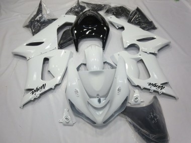 Mejores 2005-2006 Blanco Brillante Con Cola Negra Kawasaki ZX6R Carenados Moto