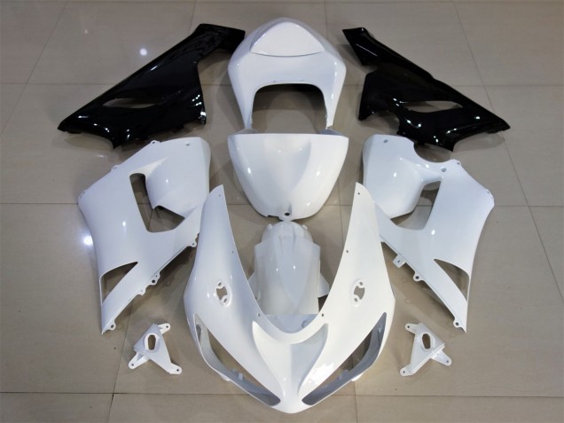 Mejores 2005-2006 Blanco Brillante & Negro Kawasaki ZX6R Carenados Moto