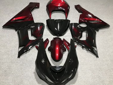 Mejores 2005-2006 Negro Brillante & Rojo Kawasaki ZX6R Carenados Moto