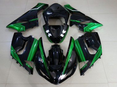 Mejores 2005-2006 Negro Brillante & Verde Eléctrico Kawasaki ZX6R Carenados Moto