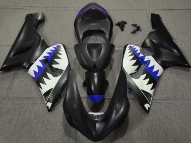 Mejores 2005-2006 Tiburón Negro Mate & Azul Kawasaki ZX6R Carenados Moto