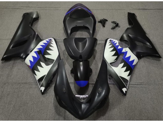 Mejores 2005-2006 Tiburón Negro Mate & Azul Kawasaki ZX6R Carenados Moto