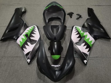 Mejores 2005-2006 Tiburón Negro Mate & Verde Kawasaki ZX6R Carenados Moto