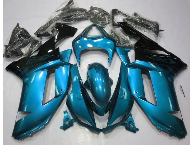 Mejores 2007-2008 Azul Claro Brillante & Negro Kawasaki ZX6R Carenados Moto