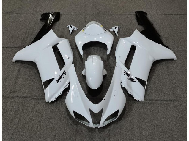 Mejores 2007-2008 Blanco Liso Brillante Kawasaki ZX6R Carenados Moto