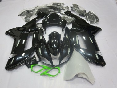 Mejores 2007-2008 Negro Brillante Verde Kawasaki ZX6R Carenados Moto