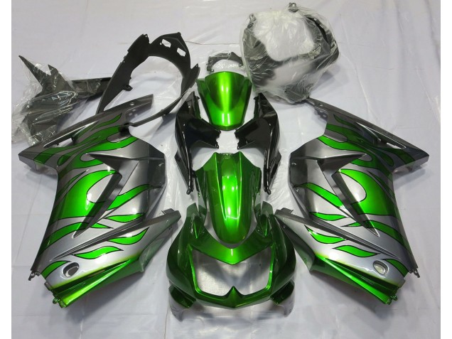 Mejores 2008-2012 Verde & Plata Llama Kawasaki Ninja 250 Carenados Moto