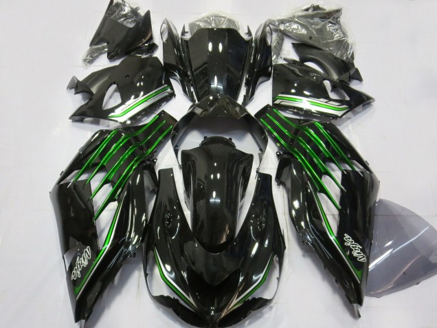 Mejores 2012-2021 Negro Brillante Con Verde Kawasaki ZX14R Carenados Moto