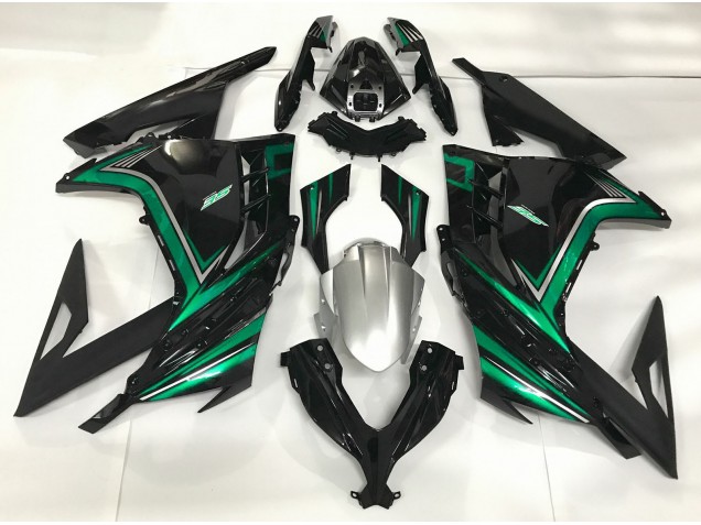 Mejores 2013-2018 Negro Brillante & Verde Esmeralda Kawasaki Ninja 300 Carenados Moto