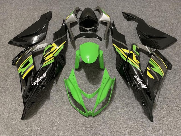 Mejores 2013-2018 Negro Brillante & Verde Racing Kawasaki ZX6R Carenados Moto