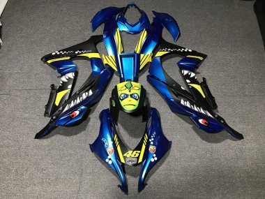 Mejores 2016-2019 Tiburón Azul Metalizado Kawasaki ZX10R Carenados Moto